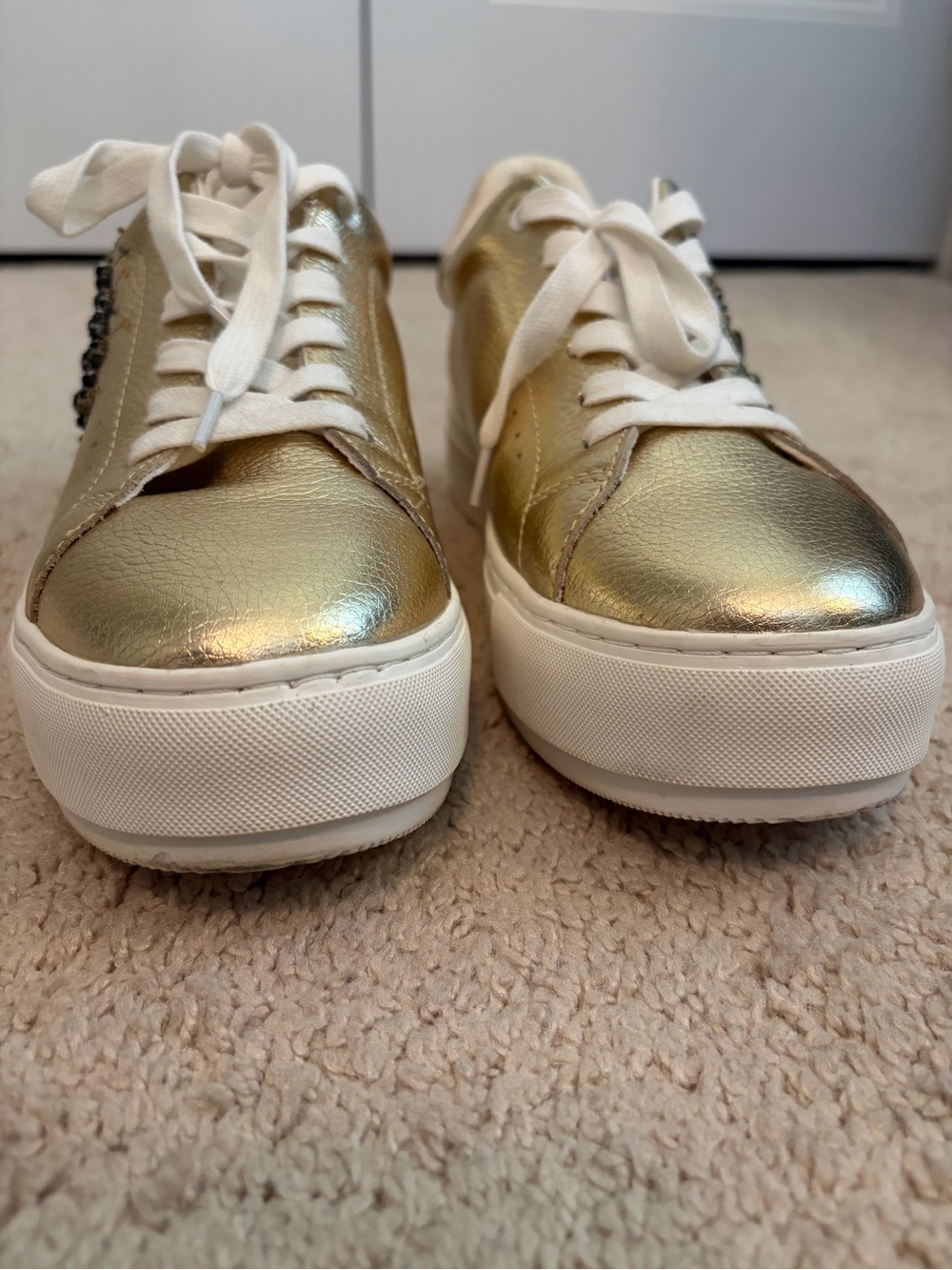 Kurt Geiger London Laney Eye Embellished Gold Leather Platform Sneakers Size 40 - Picture 8 of 12